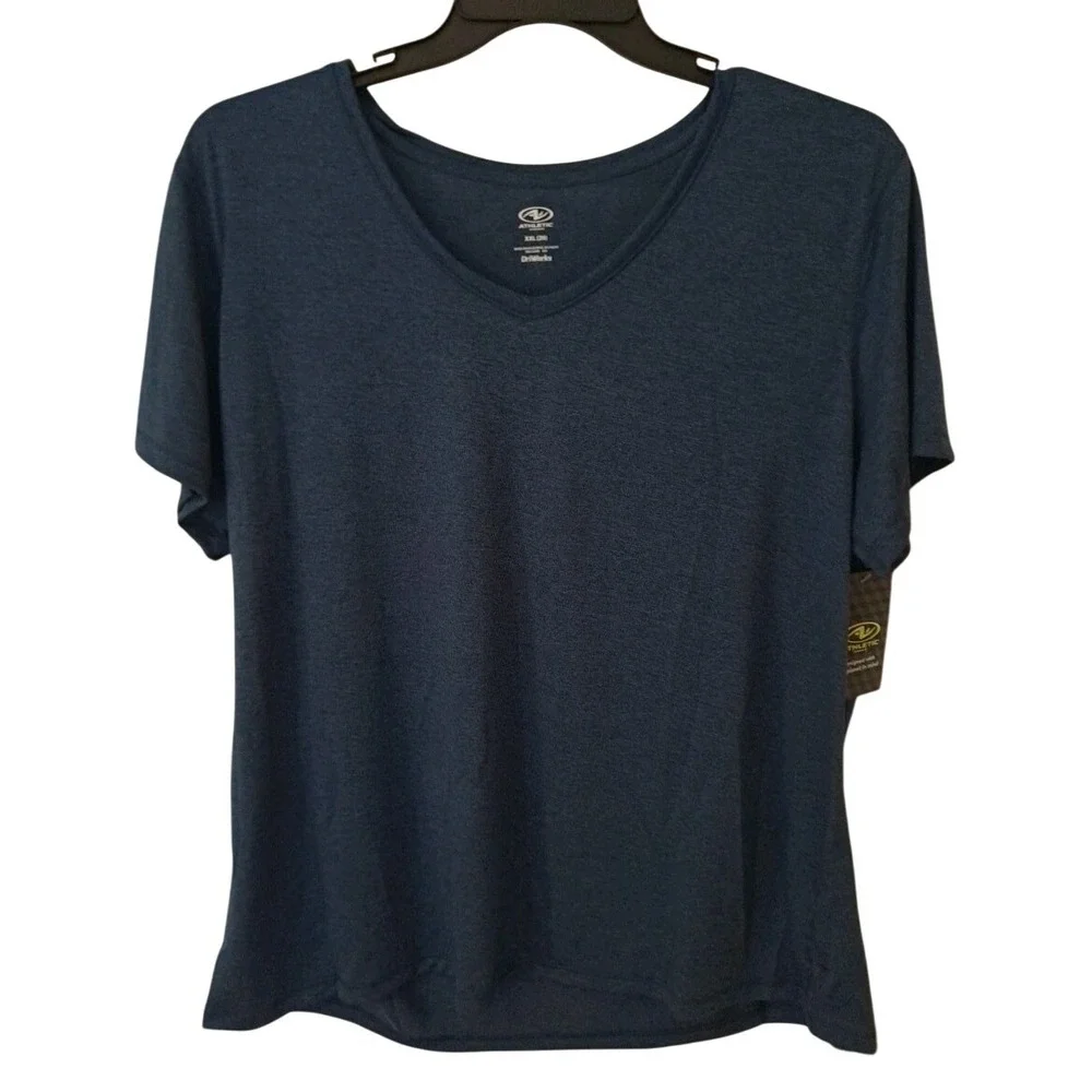 NWT Athletic Works DriWorks Women's V-Neck Blue T- Shirt Size 20 XXL 100% Polyes